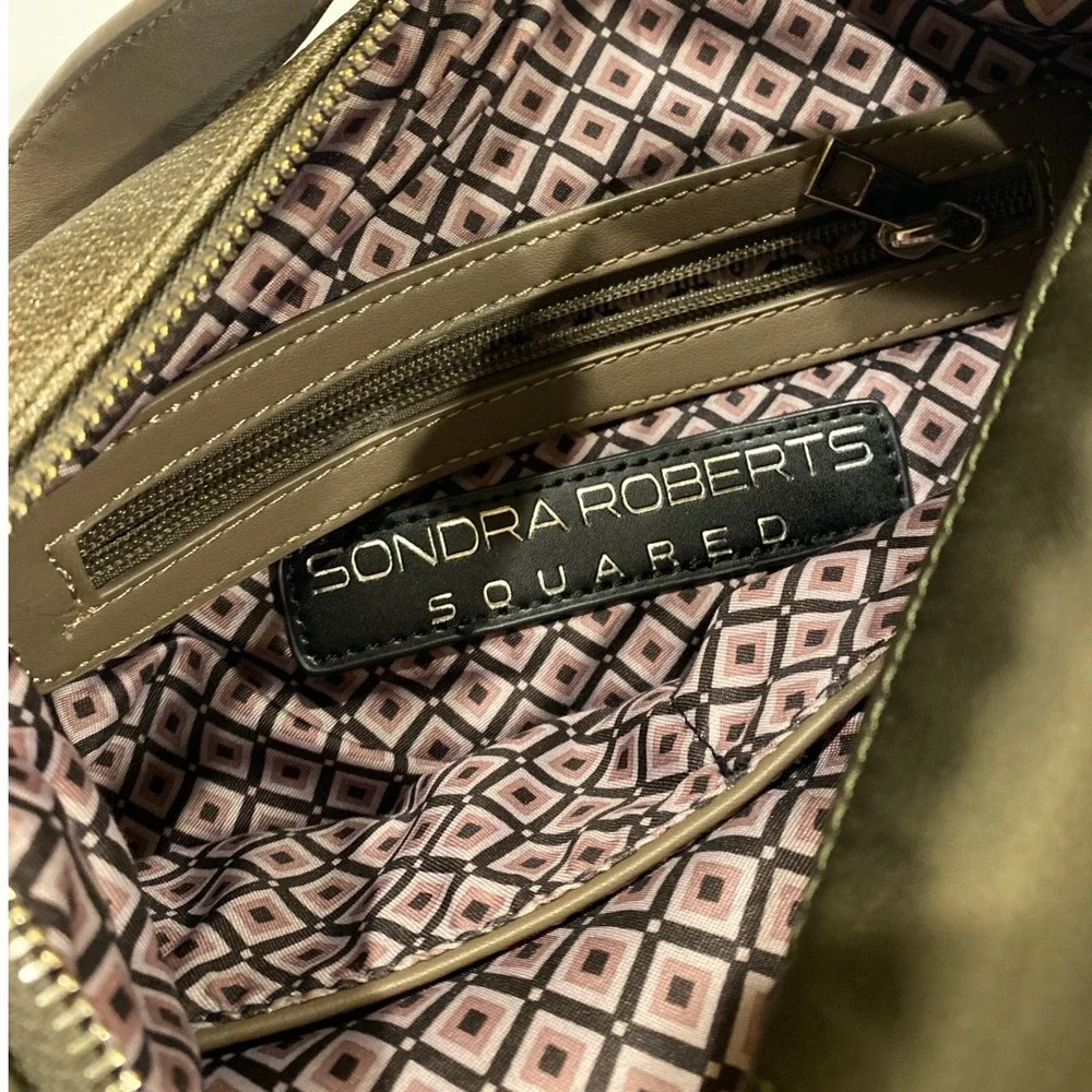 🍂 Sondra Roberts Squared Olive Green Bronze‎ Shoulder Bag Hobo Tote Convertible
